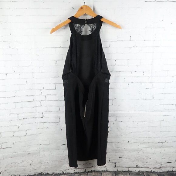 WINDSOR BLACK HIGH HALTER NECK BANDAGE DRESS WITH LACE & SHEER DETAIL SIZE 13 - Picture 6 of 10